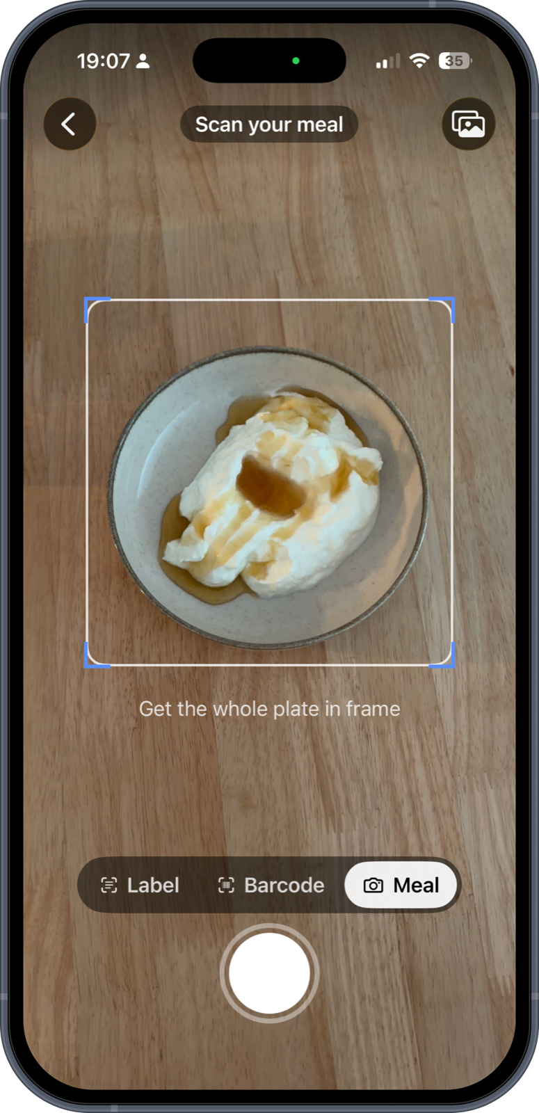 Scan your meal — label, barcode or plate