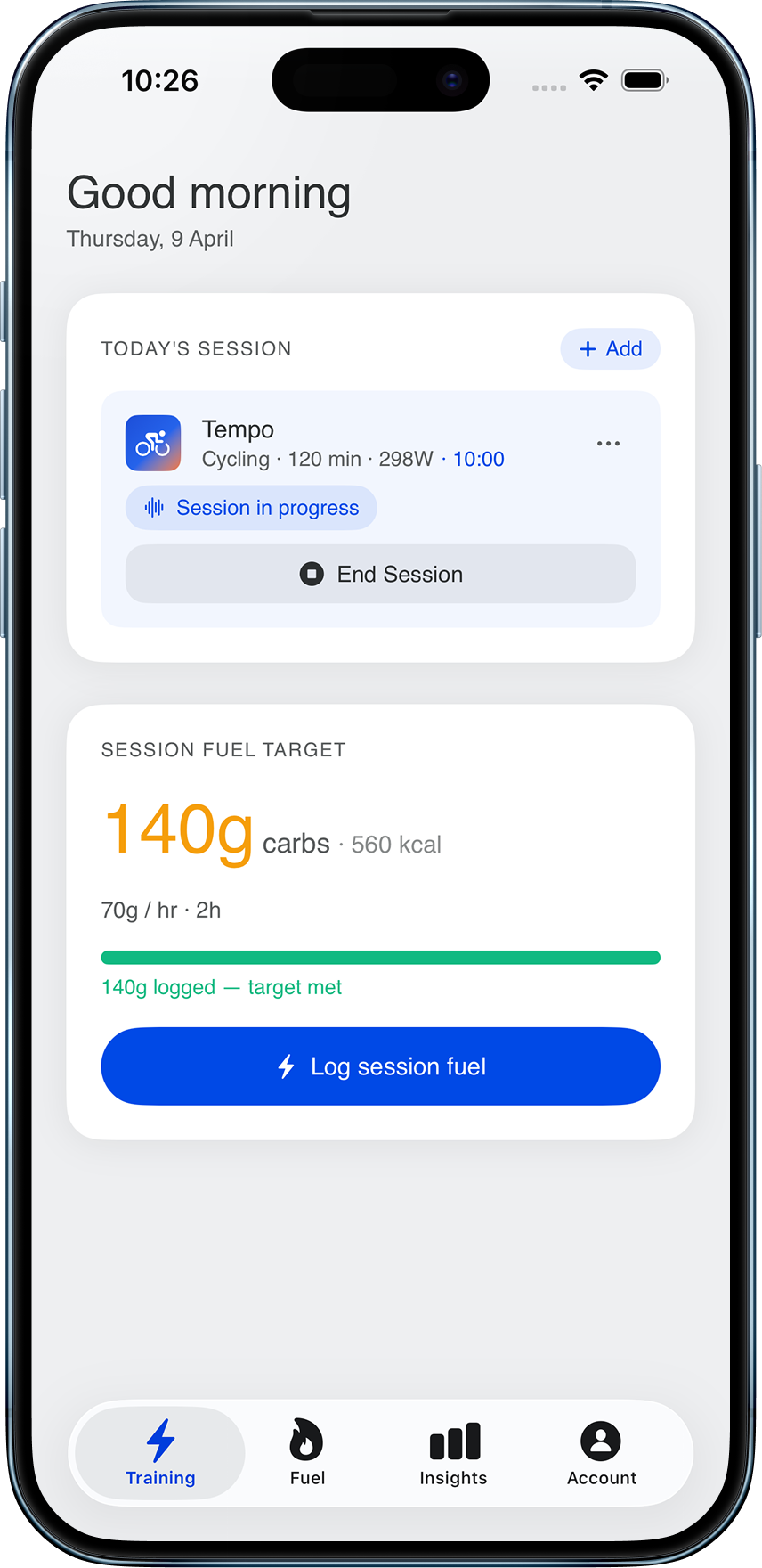 Ride Mode fuel target screen