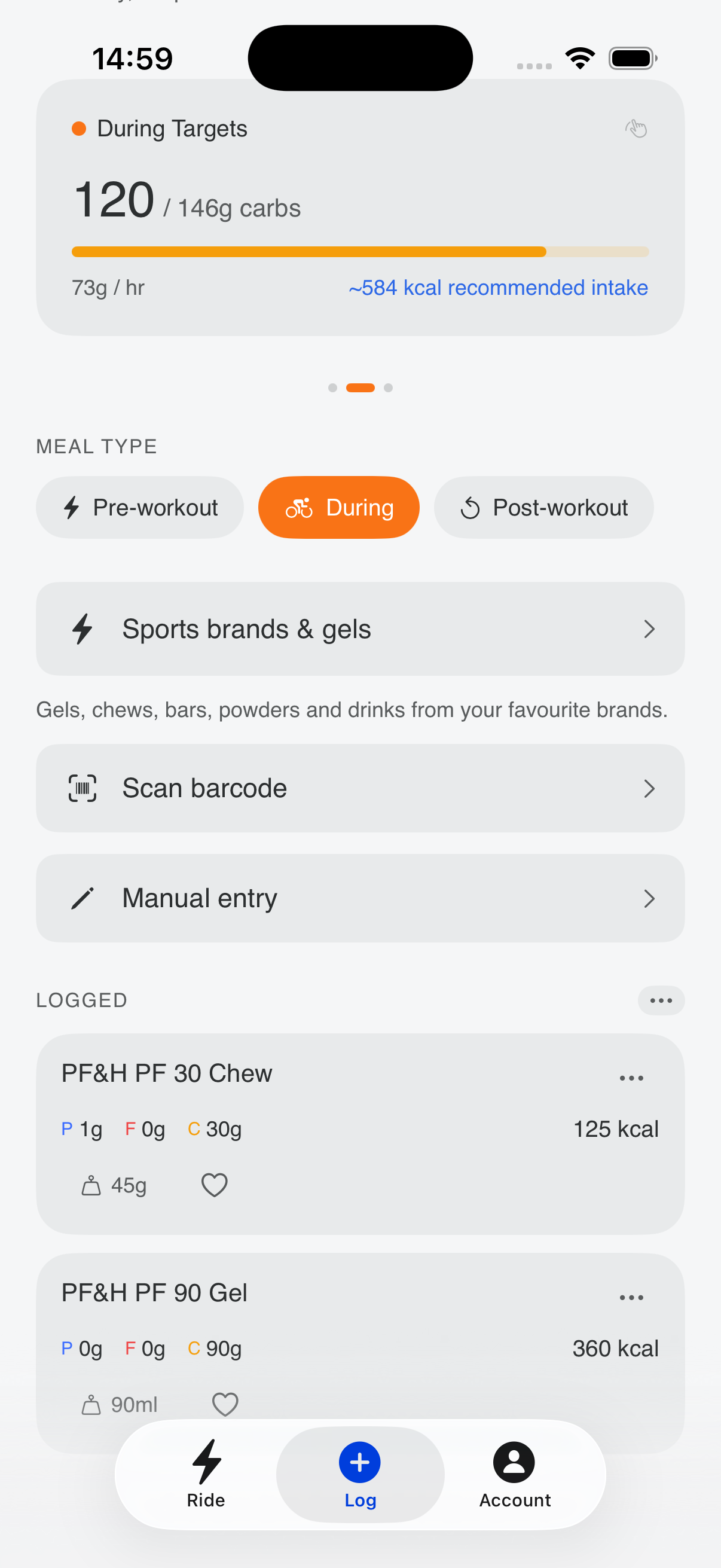 During ride fuelling